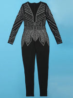 Black Rhinestone Long Pants Jumpsuits 