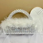 Pearl Bead With Ostrich Feather Fur Designer Bag