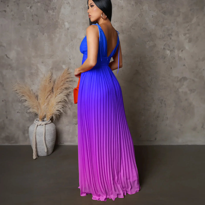 Sleeveless Pleated Backless Dresses