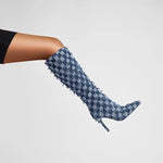  Plaid Denim Blue Cloth Women's Boots