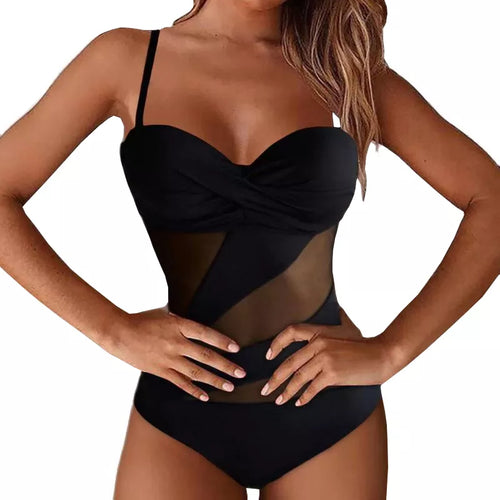 Black Sexy Net One Piece Push Up Swimsuits