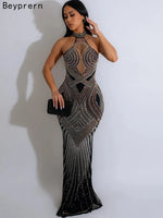 Rhinestones Maxi Glam Backless Dress