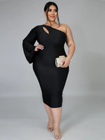 Curvy Elegant One Shoulder Long Sleeve Dress