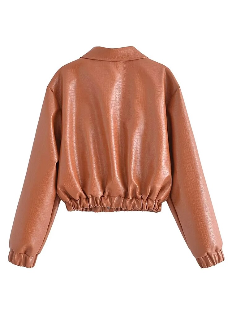 Solid Color PU Faux Leather Jacket 