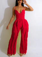 Women Spaghetti Strap Tassels Fringed Slim Jumpsuits