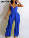 Women Spaghetti Strap Tassels Fringed Slim Jumpsuit