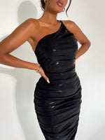  One Shoulder Strapless Backless Bodycon Maxi Dress 