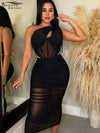 Single Shoulder Sheer Mesh Corset Top + Skirt