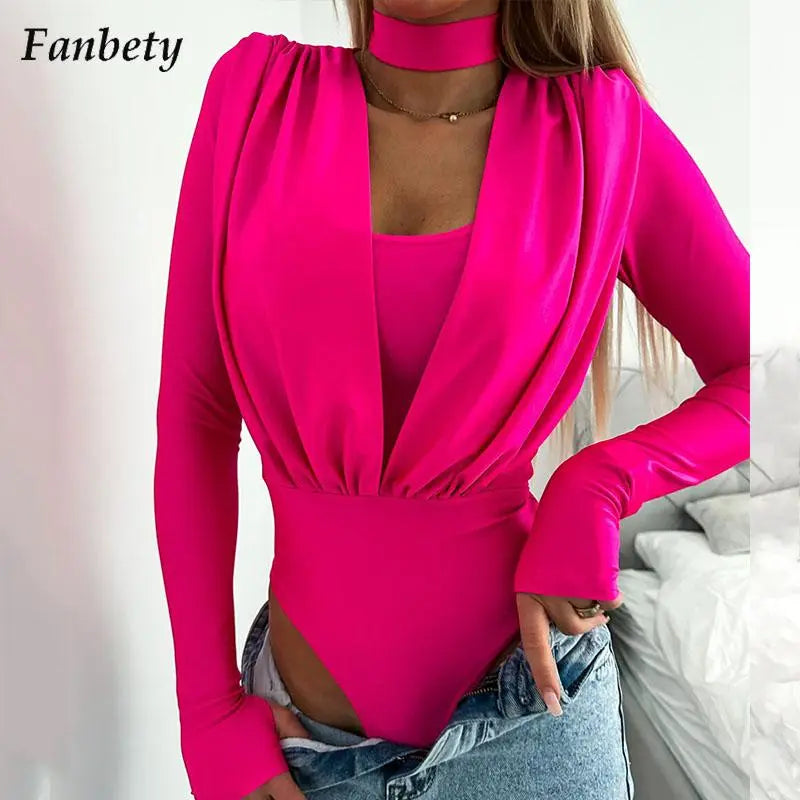 Women Summer Elegant Long Sleeve Slim Bodysuit