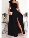 Women's Sleeveless One Shoulder Ruffled Edge Long Maxi Dress