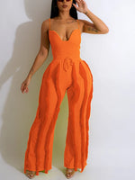 Women Spaghetti Strap Tassels Fringed Slim Jumpsuits