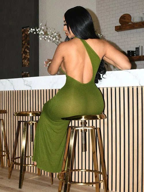 Summer Casual & Sexy Inclined Shoulder Backless Dresses