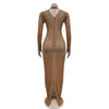 Women Long Sleeve Mesh Diamonds See Through Dresses