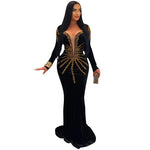 Women Diamonds Rhinestones Velvet Long Sleeve Mermaid Dresses