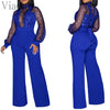 Women Sexy Hollow Out Embroider Long Sleeve Jumpsuits