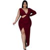 Women Sexy Curvy Hollow Out Solid  V Neck Elegant Dress