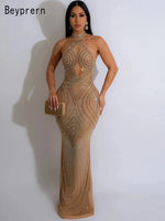 Rhinestones Maxi Glam Backless Dress