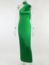 Satin Backless Gown Halter Sleeveless Backless Maxi Dresses