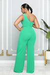 One Shoulder Sleeveless Wide Leg Solid Elegant Jumpsuits