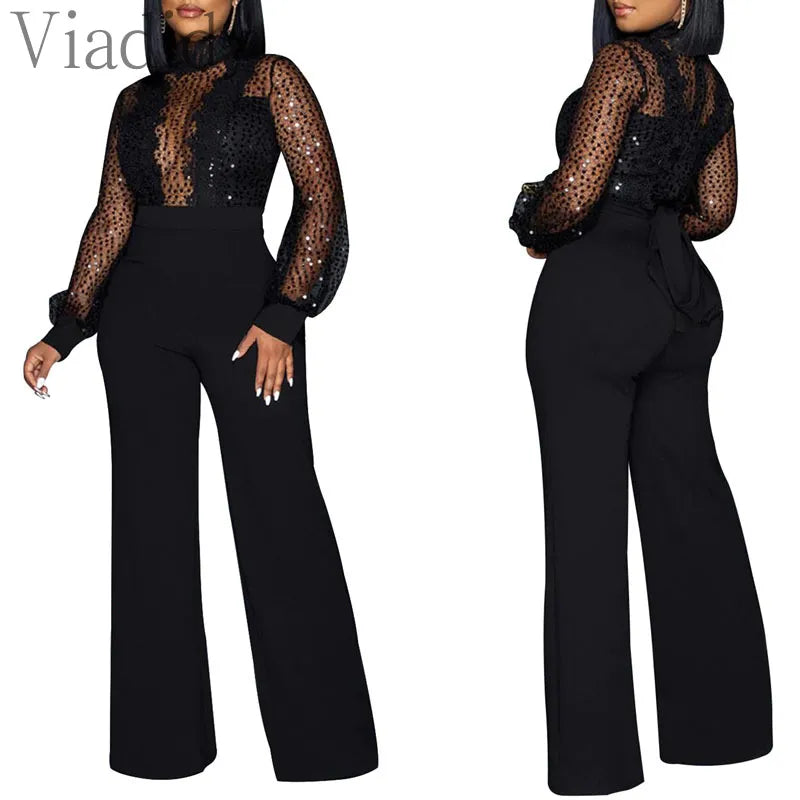 Embroider Long Sleeve Straight Jumpsuit