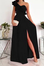 One Shoulder Ruffled Edge Long Maxi Dress