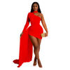 Women's Cape Feather Single Long Sleeve Oblique Dresses