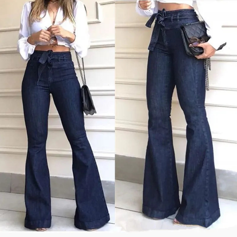 Elegant High Waist Hip Lifting Lace up Bell-bottoms