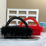 Pearl Bead With Ostrich Feather Fur Designer Bag