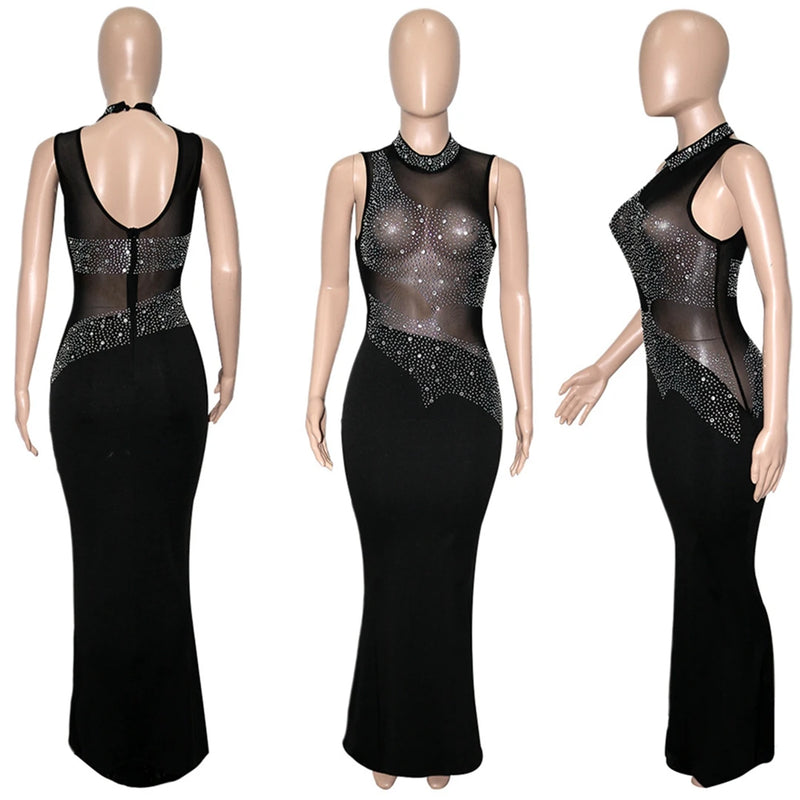 Women's Sexy Sheer Lace Drill  Maxi Cocktail Dresses