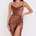 Swing Collar Sexy Split Satin Sling Temperament Dresses