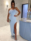 Blue Maxi Feather Dress