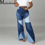 Women Patchwork Straight Denim Jeans