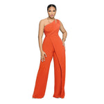 One Shoulder Sleeveless Wide Leg Solid Elegant Jumpsuits