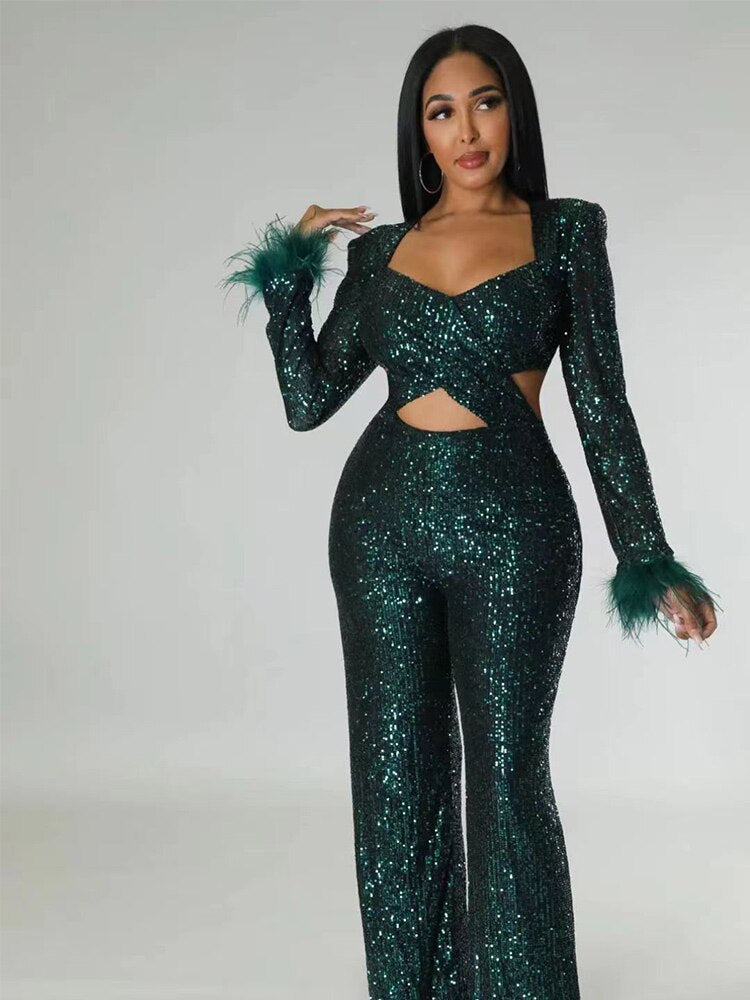 green elegant jumpsuit