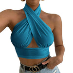 Women Summer Sexy Solid Cross Halter Neck Tank Tops