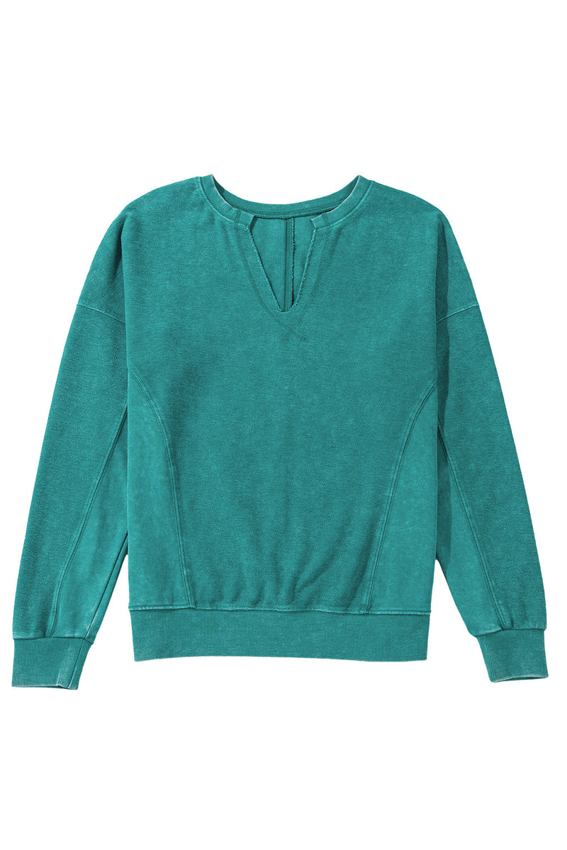 Skobeloff Notched Neck Exposed Seam Drop Shoulder Sweatshirt