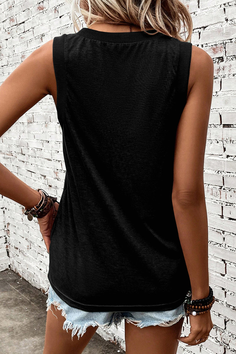 Black Contrast Trim V-Neck Loose Fit Tank Top