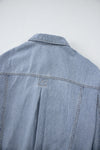 Blue Stripe Washed Oversized Pocketed Denim Jacket