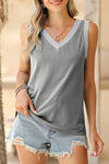 Black Contrast Trim V-Neck Loose Fit Tank Top