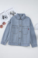 Blue Stripe Washed Oversized Pocketed Denim Jacket