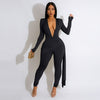 Women Sexy Long Sleeve Deep V Neck Jumpsuits