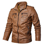 Men  Winter Fleece Casual Motorcycle  Genuine Leather Jacket