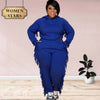 Women  Sweatsuit Solid Long Sleeve Tassel Casual  Two Piece Set