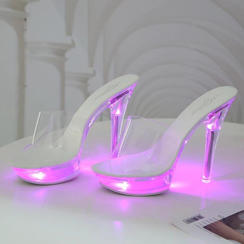 Women Light Up Glowing  Luminous Clear  Platform  LED High Heel Transparent   Shoes