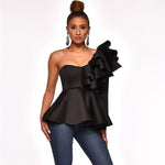 Women’s Elegant  Sexy One Shoulder Layered  Ruffle Long Sleeve Blouses