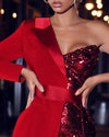 Women Sexy One Shoulder One Sleeve Sexy Sequin Elegant Dresses