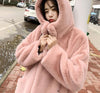 Women Faux Rabbit Hair Fur Hooded  Long  Loose Thick Warm Faux Fur Jackets