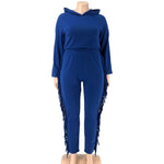 Women  Sweatsuit Solid Long Sleeve Tassel Casual  Two Piece Set