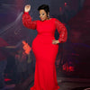 Women Long Sleeve  Sexy Plus Size Sequin Glitter Elegant Red Dress