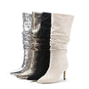 Fashion Pleated Sequin Slip On Pointed Toe High Heel Boots